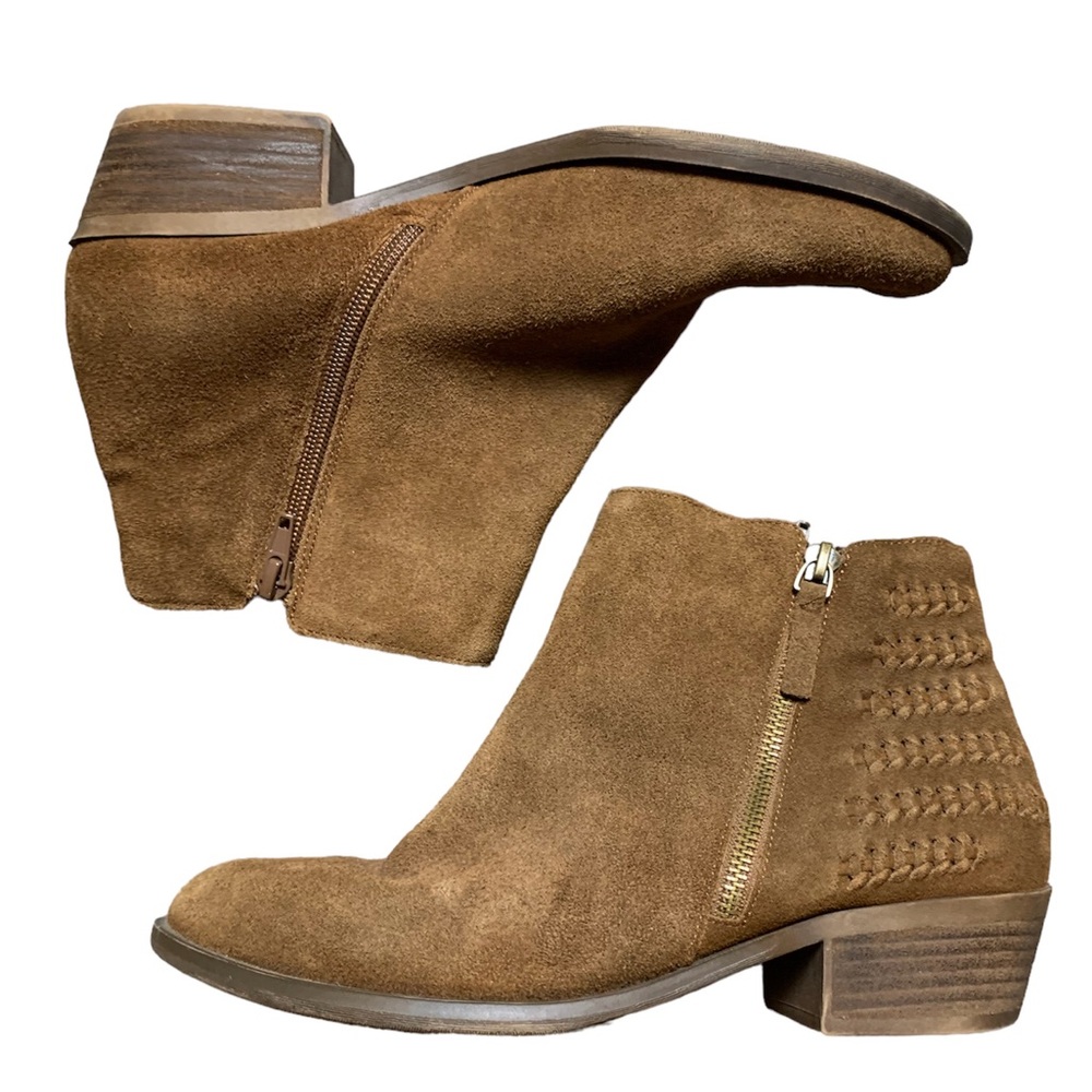 Kensie Granger Brown Suede Ankle Booties‎ Woven Heel KS194143 Bohemian Boot